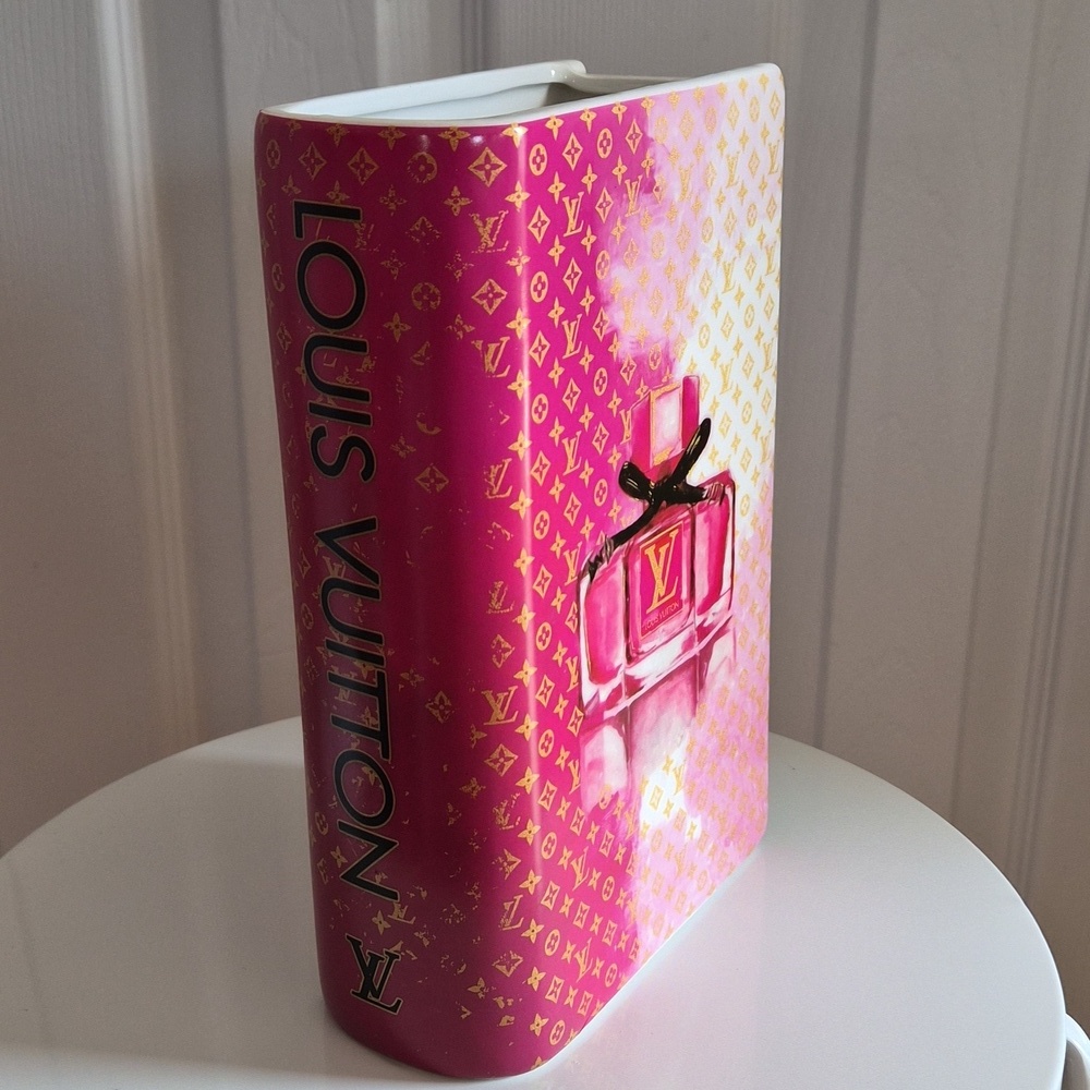 LV Themed Pink Ceramic Book Vase - Chic Home Deco